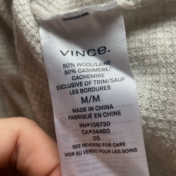 Vince Waffle Mock Neck Turtleneck Sweater 50% Wool 50% Cashmere Heather Gray - Picture 5 of 6